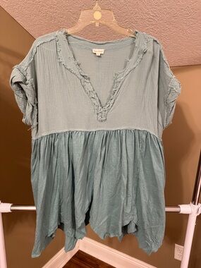Washed Sage V-Neck Boho Tunic Top
